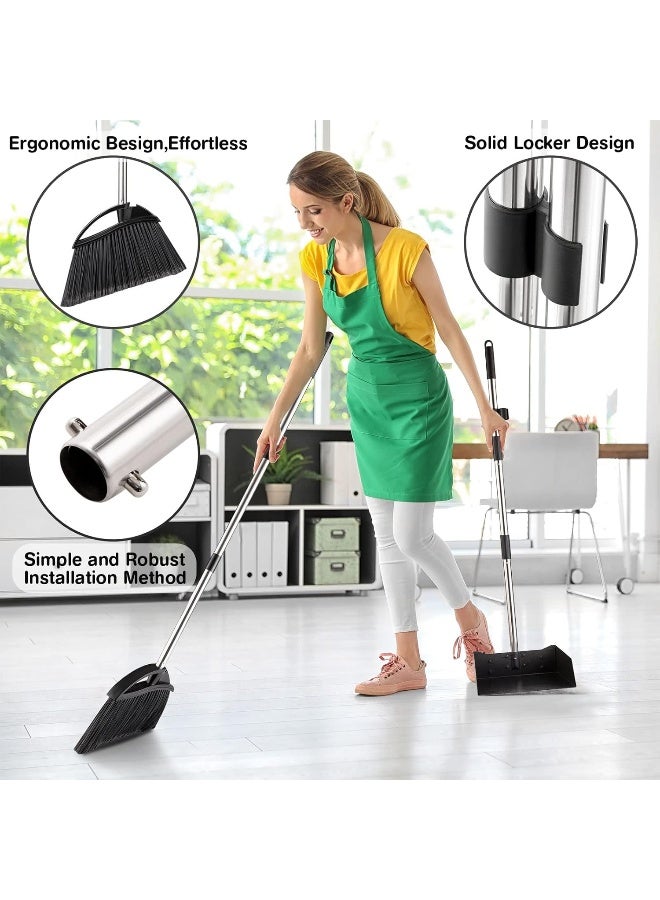 Yangbaga Long Handled Dust Pan and Broom Set for Home, Heavy Duty Metal Stainless Steel Dustpans and Brooms, Upright Stand Up Design - Image 2